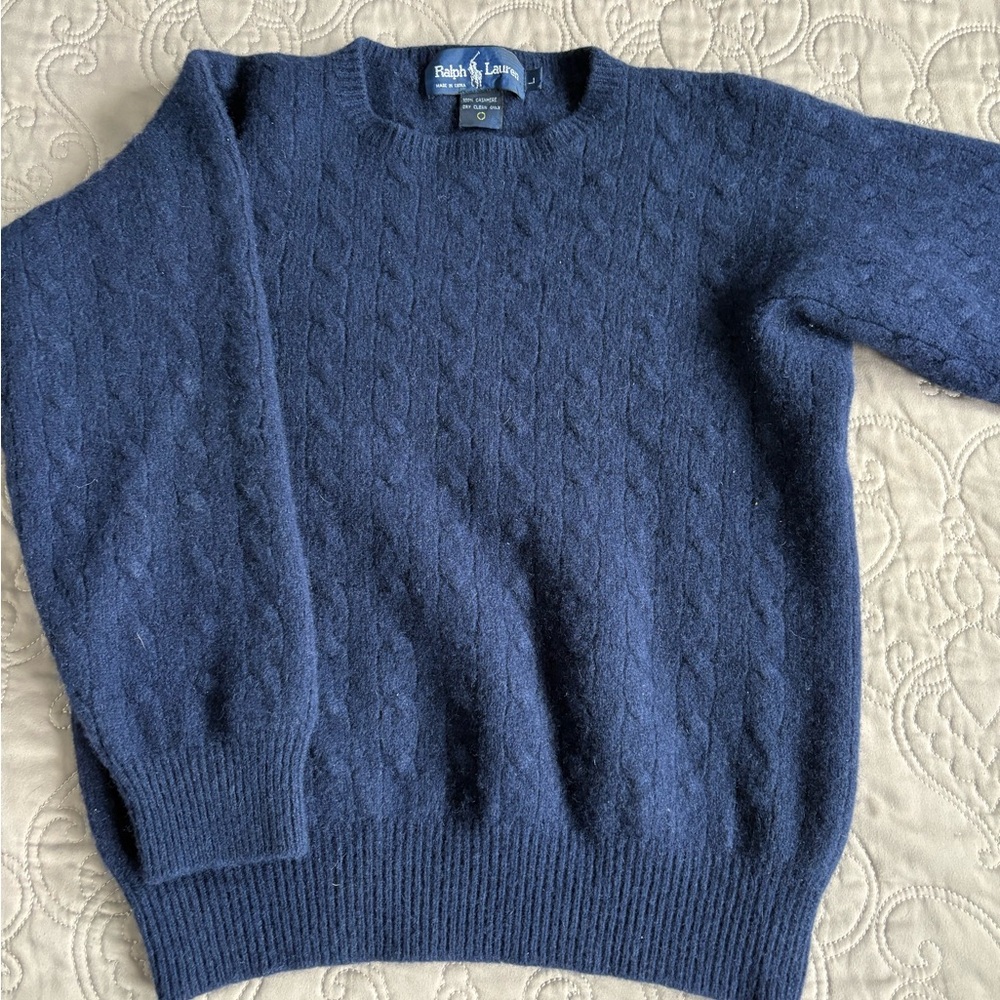 Ralph Lauren, navy, cable knit sweater, 100% cashmere